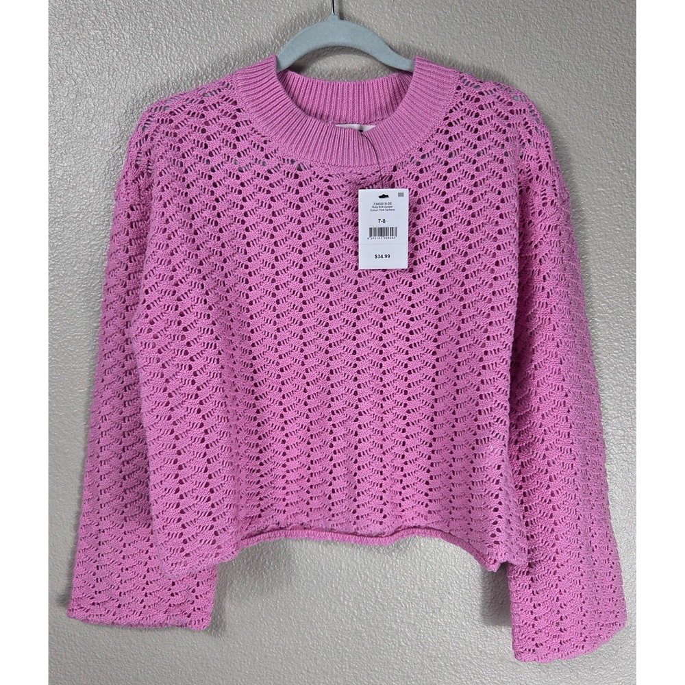 Cotton On Kids Ruby Knit Jumper 7-8 Pink Gerbera NWT Open Knit Cotton Sweater